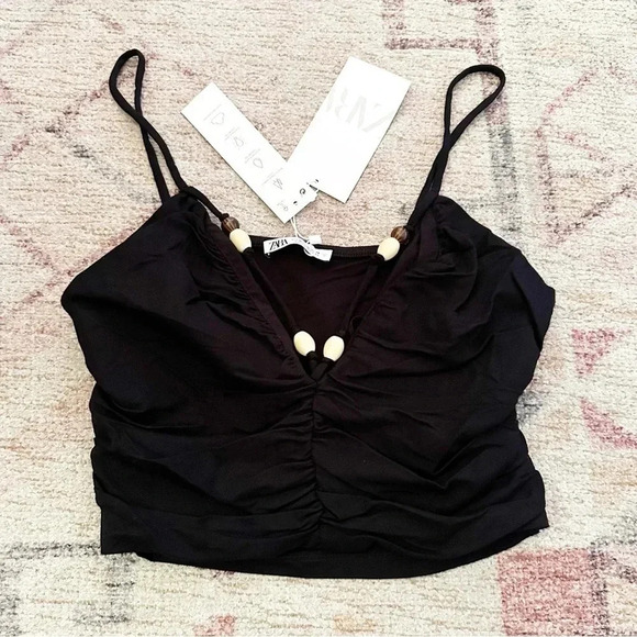 NWT Zara• Black beaded Crop Top Size Large - Picture 10 of 11